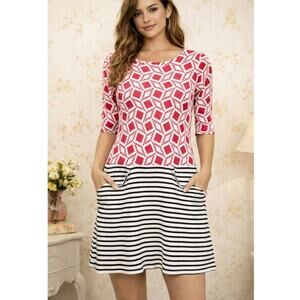 Tracy Negoshian Geometric Dress Above Knee Keyhole Pockets Stretch Women XS